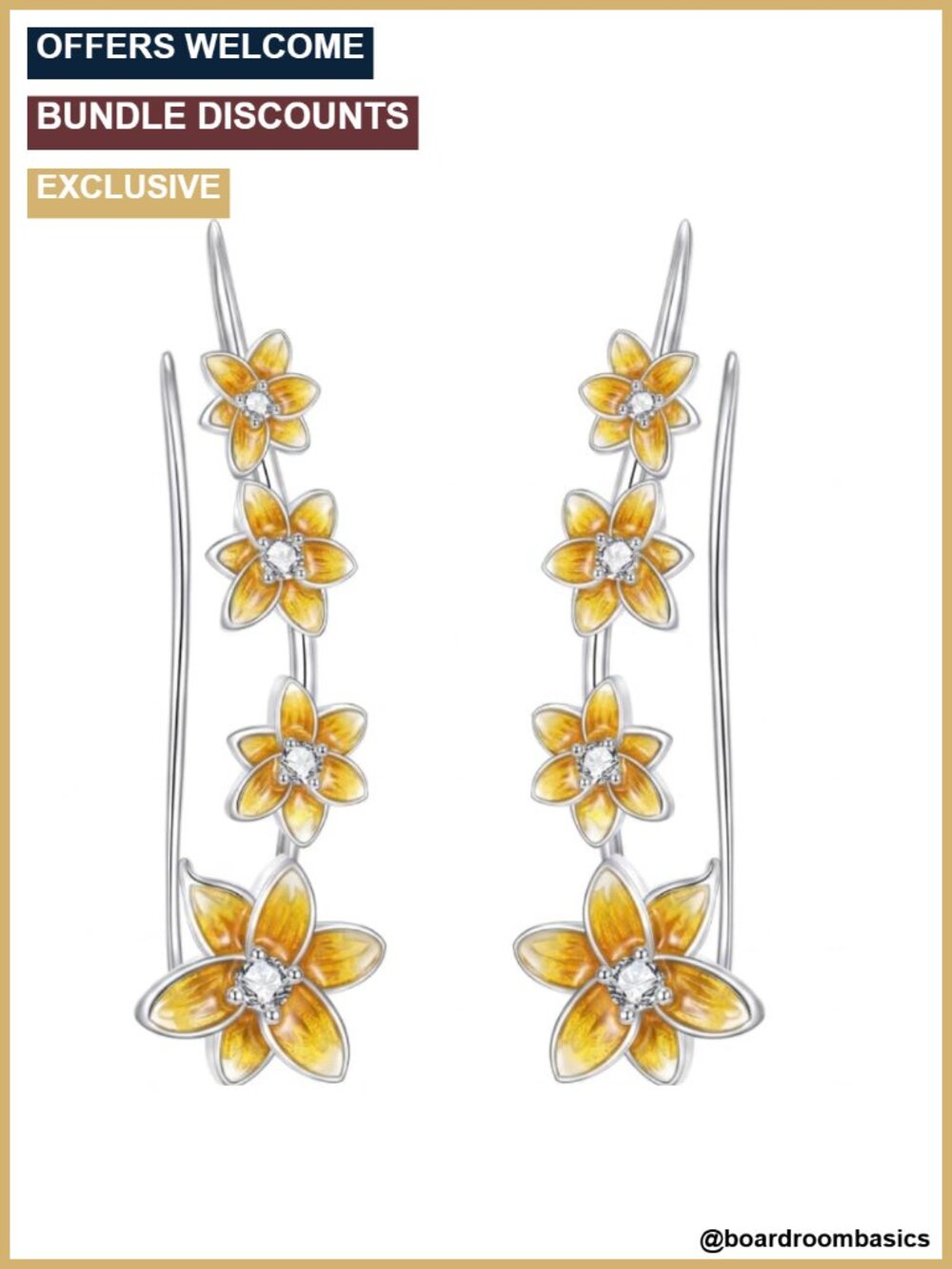 Orchid Climber Earrings 925 Sterling Silver Enamel Flower Ear Cuffs for Women